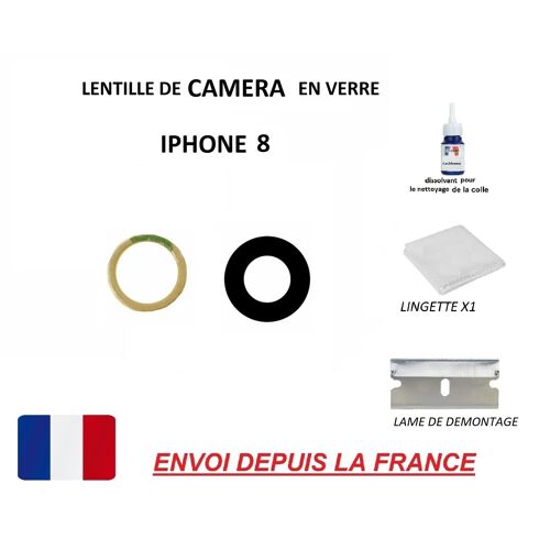Lentille Caméra Arrière De Remplacement Iphone 8 En Verre, Autocollant Double Face, Lame De Démontage, Dissolvant, Lingette