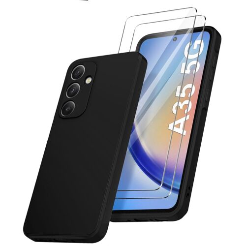 Coque Pour Samsung Galaxy A35 5G Silicone Noir + 2 Verres Trempes Little Boutik©