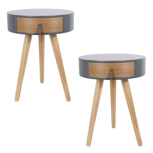 Lot De 2 Tables De Chevet Scandinaves Nora - Diam. 35 X H. 45 Cm - Gris