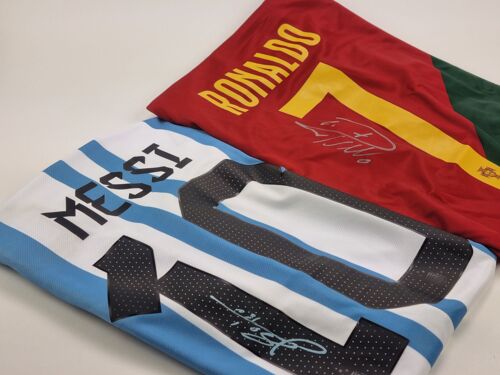 Maillot Cristiano Ronaldo Signé Avec Coa + Maillot Messi Argentine Signé À La Main Authentifié "Combo Super Star"