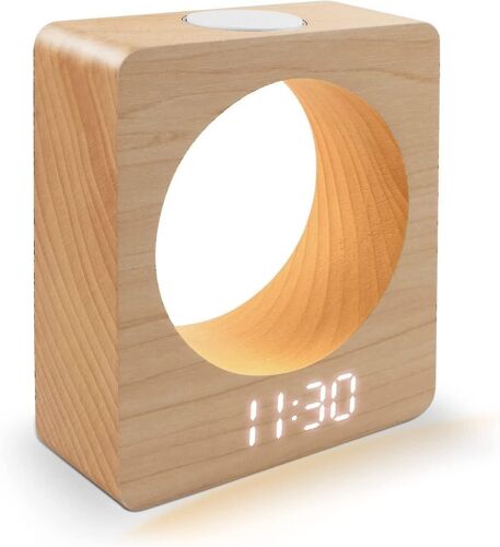 Réveil numérique en bois, variateur à 3 niveaux, 3 réglages d'alarme Horloges à LED en bois avec veilleuse pour B