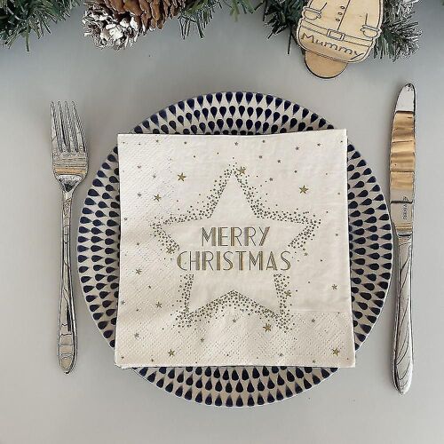 Serviettes en papier étoile de Noël or | Vaisselle de fête de luxe 3 plis X 20