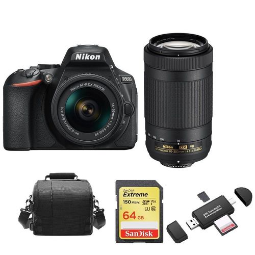 NIKON D5600 reflex 24.2 mpix TWIN KIT AF-P 18-55 F3.5-5.6G VR AF-P 70-300MM F4.5-6.3 ED VR DX + SD 64 Go + Sac + Card Reader