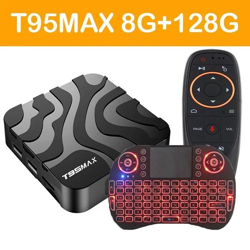 TV Box T95 Max Android 14, 8 Go, 128 Go, H618, Décodeur, Façades, Core Touriste, Wifi, 2.4G, 5G, 6K, Assistant vocal Google intelligent, Lecteur multimédia 8G 128G Keyboard Us Plug