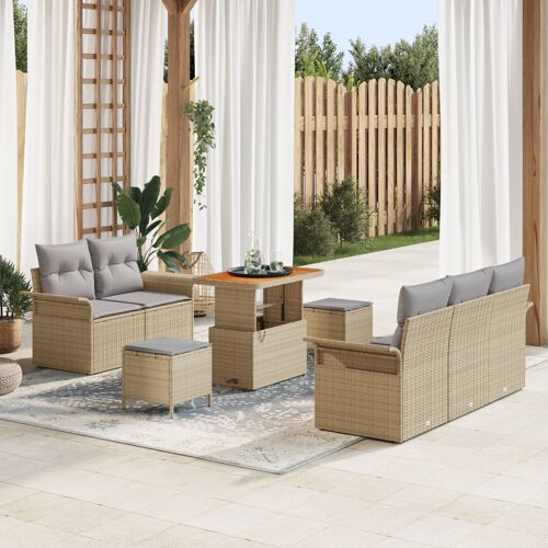 Ensemble De Canapé De Jardin 8 Pièces Avec Coussins Beige Rattan Acacia, Canapé De Jardin 2 Places Avec Rangement Et Coussins Beige Rattan, Ensemble Salle À Manger Jardin 3 Pièces Avec Coussins Beige Rattan Acacia