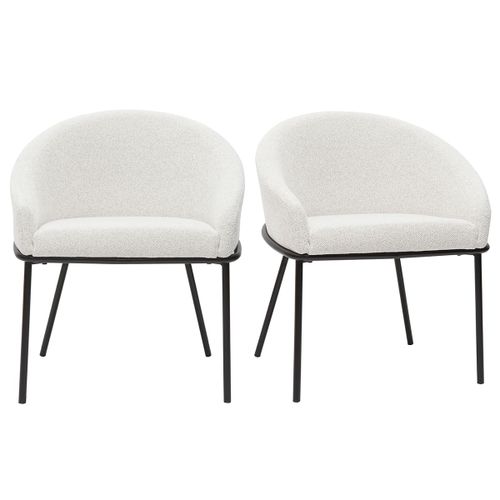 Chaise Design En Tissu Velours Chenille Blanc Cassé Et Métal Noir Jenna