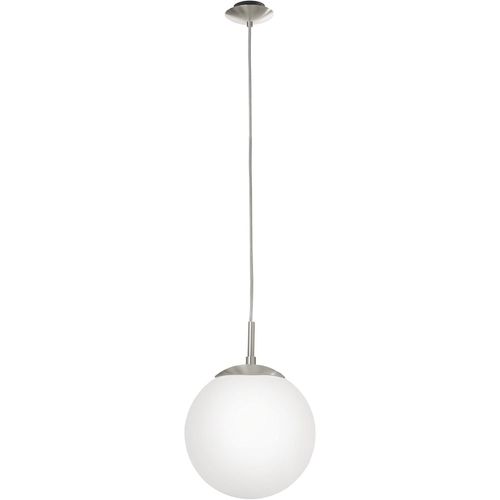 SUBZONAL-Suspension luminaire Rondo, lustre suspendu en acier nickel-mat, boule en verre opale mat blanc, lampe de salon ou salle à manger, douille E27, Ø 20 cm