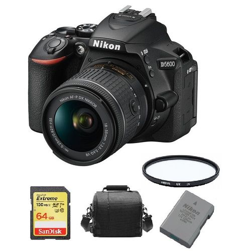 NIKON D5600 reflex 24.2 mpix KIT AF-P 18-55MM F3.5-5.6G VR + SD 64Go + Sac + EN-EL14A Battery+HOYA UX UV 55mm Filter