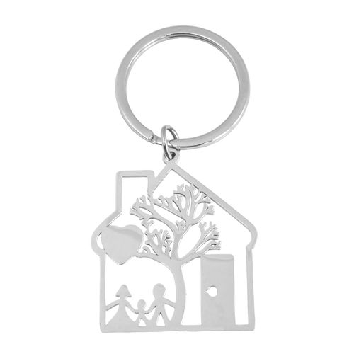 Porte-Clés Maison Arbre Coeur Et Famille Ajouré En Acier