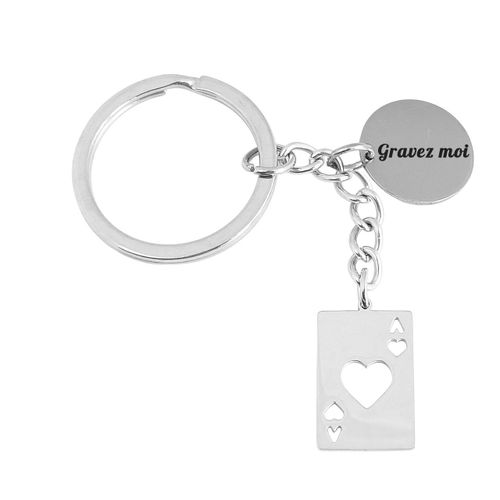 Porte-Clés Carte As De Coeur Ajouré En Acier Gravure Personnalisée Sur Médaille