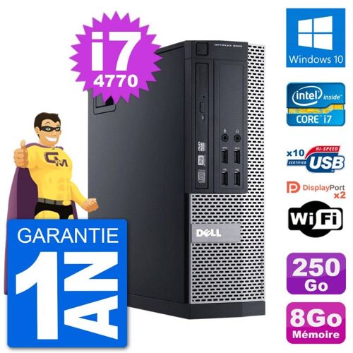 PC Dell 9020 SFF Intel Core i7-4770 RAM 8Go Disque Dur 250Go Windows 10 Wifi
