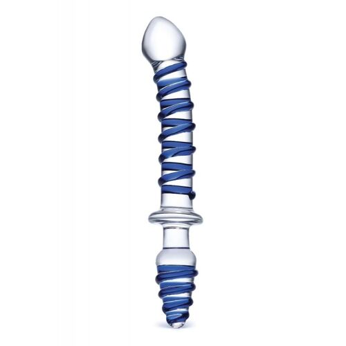 Gode En Verre Double Anal / Vaginal Texturé Bleu Bleu
