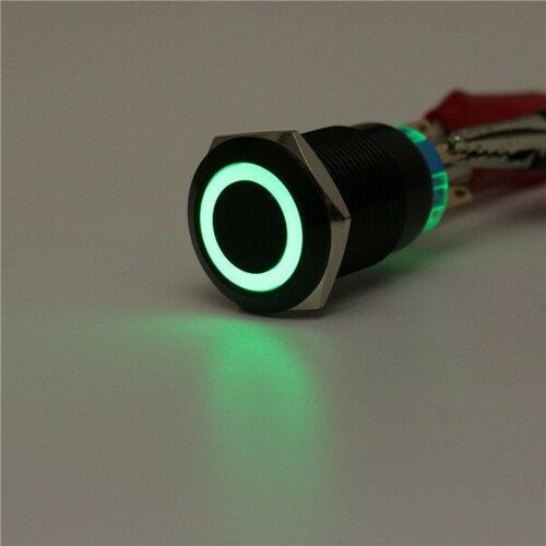 12v 19mm Bouton-Poussoir Autobloquant Anneau Led Tête Plate 5 Broches Interrupteur Étanche,Vert