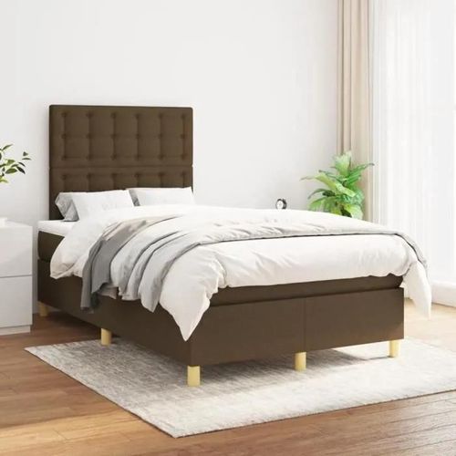 Vidaxl Lit À Sommier Tapissier Avec Matelas Marron Foncé 120x200 Cm