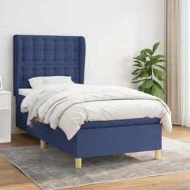 Vidaxl Lit À Sommier Tapissier Avec Matelas Bleu 90x190 Cm Tissu - Modèle 3128811