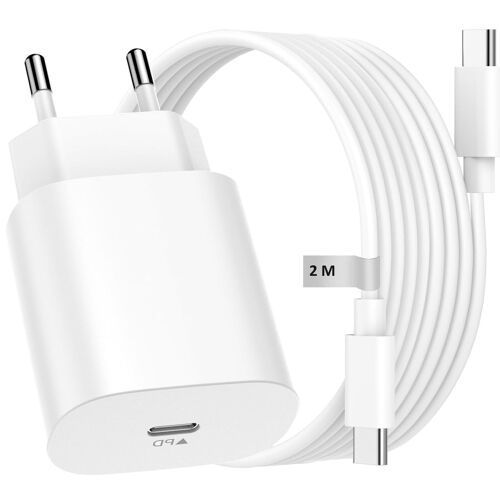 Chargeur 2 mètres prise secteur USB C Rapide pour iPhone 15 - 25W Adaptateur Câble Type C pour iPhone 15 Pro Max/Samsung Galaxy S24 / S23 Ultra / S23 /S22 / S21 / S20 / A13 / A53 5G, Chargeur Rapide