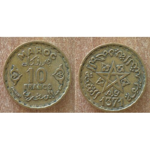 Maroc 10 Francs 1952 1371 Piece Empire Cherifien Roi Mohammed V