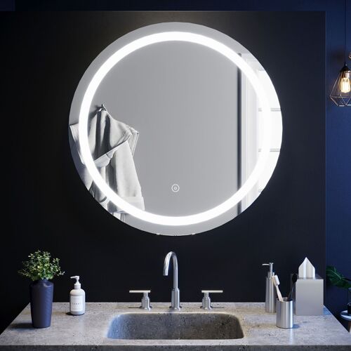 Miroir de Salle de Bain Rond Miroir LED 80cm Miroir Anti-buée avec éclairage intégré Blanc Froid Miroir Rond Mural