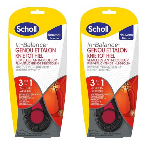 Scholl Lot De 2 Semelles In-Balance Anti-Douleur Genou & Talon Taille 1 S - 37-39,5 