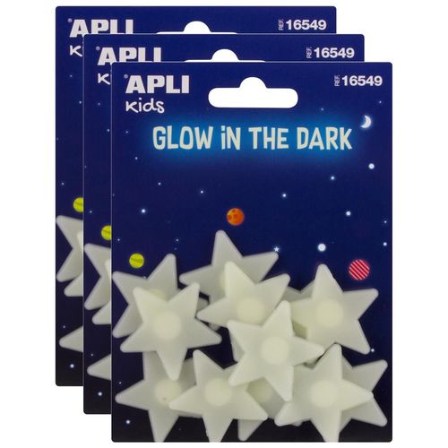 Apli Lot De 3 Etuis De 12 Stickers Petites Etoiles 3d 37mm Luminescente À Coller