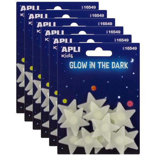 Apli Lot De 6 Etuis De 12 Stickers Petites Etoiles 3d 37mm Luminescente À Coller