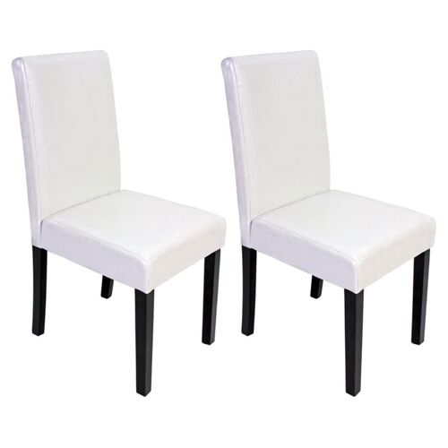 Lot de 2 chaises de séjour Littau   simili-cuir, blanc, pieds foncés