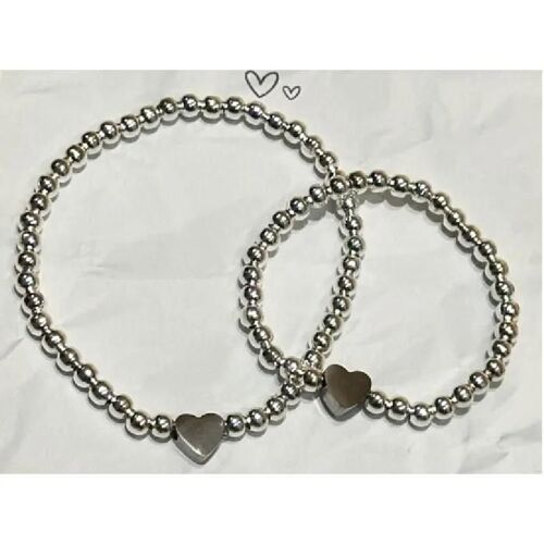 Lot 2 Bracelets Elastique En Perles En Acier Inoxydable Coeur