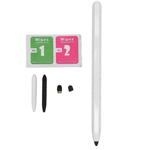 Stylet Universel Haute Sensibilité Fibre Souple Plume En Alliage D'aluminium Tablette Stylet Avec 2 Plume Remplaçable Pour Téléphone Portable Blanc