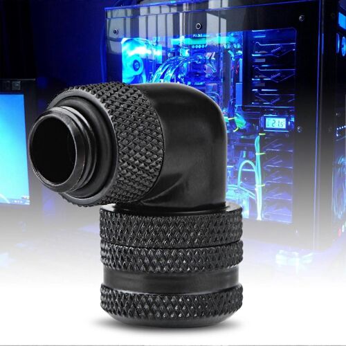 PC Refroidissement par eau Raccord à deux touches G1/4 Filetage 90 degrés Connecteur coudé pour tube 14MM Noir