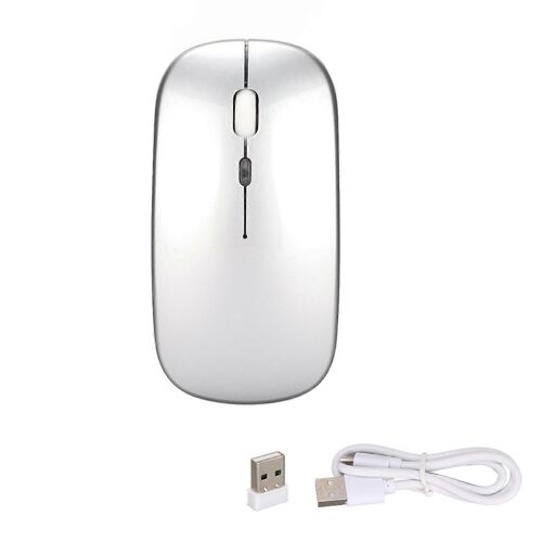 Souris sans fil 2.4G Ergonomique Double Mode LED Lumière Respiratoire 500mAh Batterie Rechargeable Réglable DPI Souris de bureauArgent
