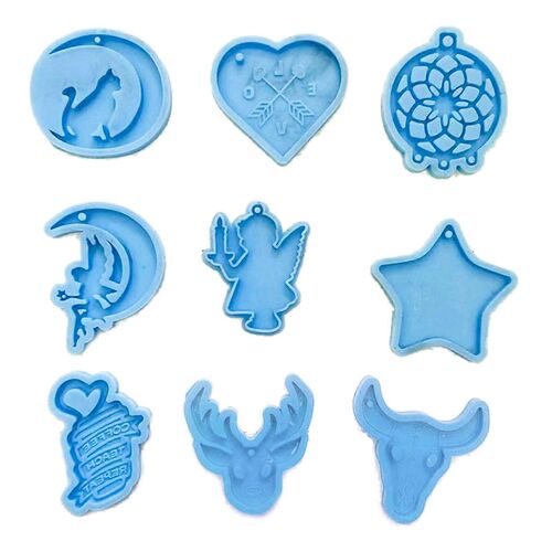9pcs Ange Coeur Étoiles Pendentif Silicone Résine Moule Diy Porte-Clés Bijoux Moule