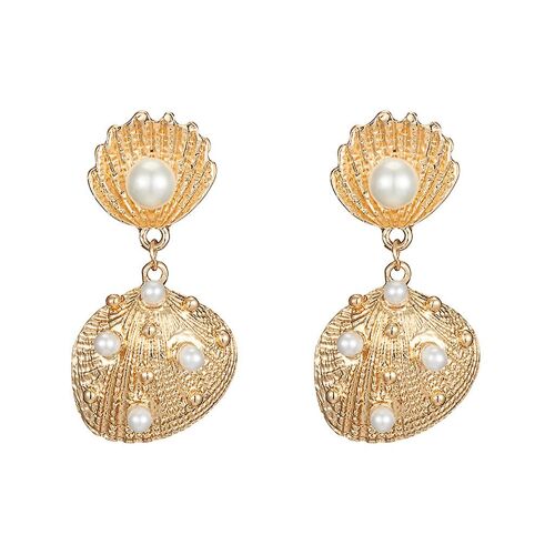 Pour Shell Drop Boucles D'oreilles Or Métal Pétoncle Mer Pour Shell Drop Boucles D'oreilles Plage Juif
