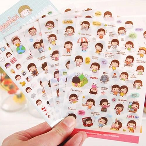 6 Feuilles Cartoon Girl Stickers Biscuits Scrapbook Calendrier Agenda Agenda Décor