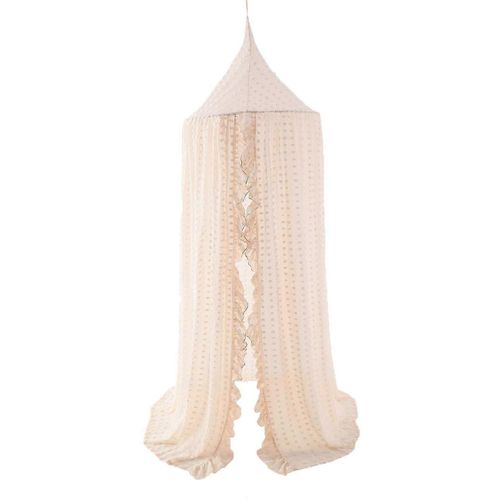 Ciel De Lit Élégant Pour Enfants ¿ Filet En Mousseline De Soie Avec Pompons, Tente De Rêve De Princesse Pour Filles