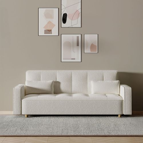 Copenhague - Canapé Scandinave Convertible 3 Places En Tissu Bouclette Blanc