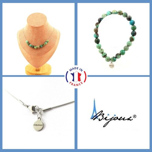 Parure Bijoux Bracelet Collier 10 Perles Chrysocolle De Namibie Taille Personnalisable.