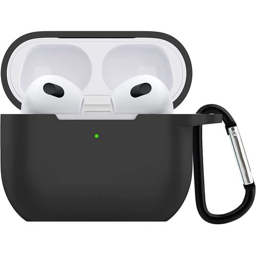 Coque Silicone Noir Compatible avec Airpods 3 - Protection Anti Rayure Anti Choc Bouchon Anti Poussiere et Mousqueton Phonillico©