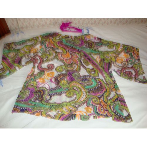 Tenue Fille Style Hippie Pantalon Fuschia En Lycra + Chemise En Crêpe Polyester Manches Kimono Taille 12/14 Ans