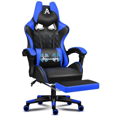 ALFORDSON Chaise de jeu avec repose-pieds et coussin lombaire, chaise de bureau ergonomique avec inclinaison à 150°, chaise de bureau pour jeux vidéo à dossier haut, capacité de 180 kg, Bleu