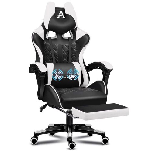 ALFORDSON Chaise de jeu avec repose-pieds et coussin lombaire, chaise de bureau ergonomique avec inclinaison à 150°, chaise de bureau pour jeux vidéo à dossier haut, capacité de 180 kg, Blanc