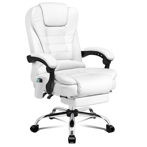 ALFORDSON Chaise de Bureau à Massage, Chaise de Bureau avec Support Lombaire, Fauteuil de Maison réglable, Fauteuil de Direction pivotant avec Repose-Pieds, Cuir de PU, Blanc