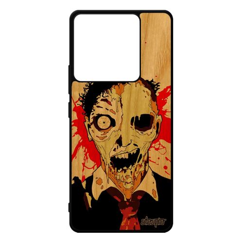 Coque en bois zombie pour Xiaomi Redmi Note 13 pro 5G silicone housse eclaboussure TPU Orange gore apocalypse frêne dessin halloween