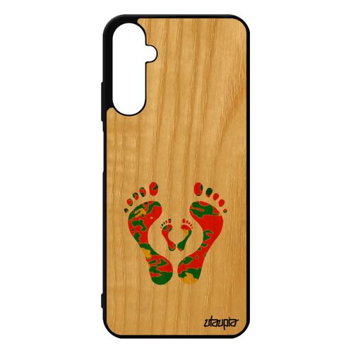 Coque Silicone Pour A05s En Bois Trace De Pas Reggae Telephone Antichoc Cadeau Femme Jamaique Jaune Pied Rigide Fille Samsung Galaxy