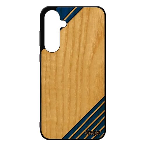 Coque En Bois Antichoc Samsung A55 5g Silicone Moderne Cadeau Fond 4g Effet Triangle Souple Design Geometrie Noir Bleu Motif Galaxy