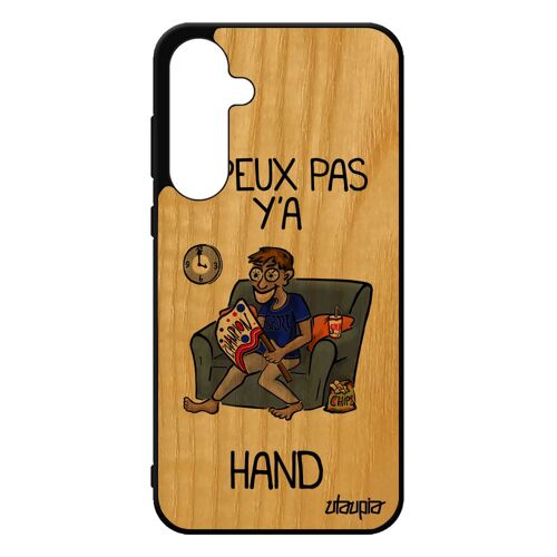 Coque J'peux Pas Y'a Handball Samsung A55 5g Bois Silicone Case Texte Supporter Rigide Hand Gris Humour Drole Noir Telephone Galaxy