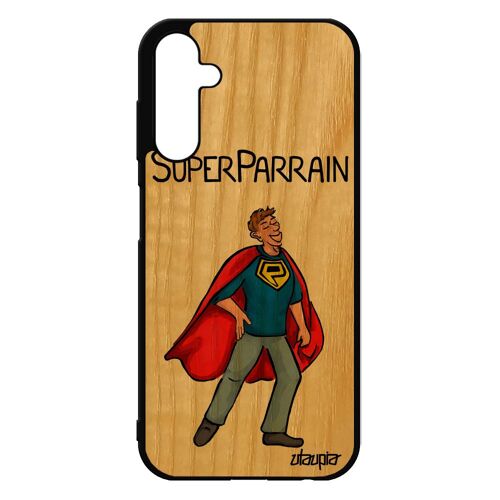 Coque Silicone Samsung A25 5g Bois Super Parrain Noir Texte Bande Dessinée Naissance Garcon Dessin Heros Rouge Humoristique Galaxy