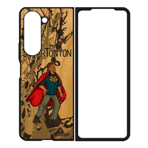 Coque Pour Samsung Galaxy Z Fold 5 Bois Silicone Super Tonton Comique Oncle Rigide Heros Bebe Texte Dessin Housse Telephone Gris De