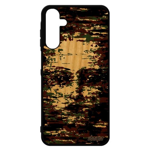 Coque Silicone Portrait Samsung A15 4g 5g En Bois Camouflage Frêne Peinture A L'huile Militaire Telephone Artisanal 4g Dessin Galaxy