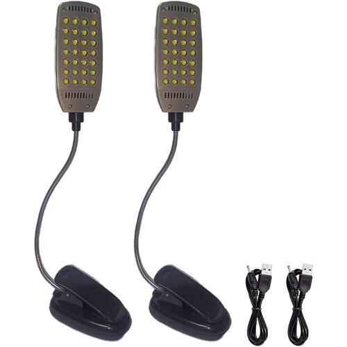 KALANKA-Lot de 2 lampes de bureau 5 W 28 LED - Lampe de lecture flexible en col de cygne rechargeable par USB - Batterie - Lampe de soin des yeux - Lampe de chevet