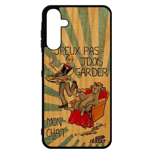 Coque Pour A15 4g 5g Bois Naturel Silicone J'peux Pas J'dois Garder Mon Chat Sm-A156b/Dsn Je Humour Frêne Design Bleu Samsung Galaxy